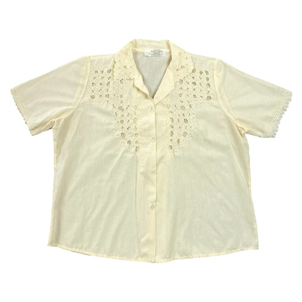 Vintage 80s Thamara Maria Cearense Blouse Yellow Embroidered Made in Brazil L/XL